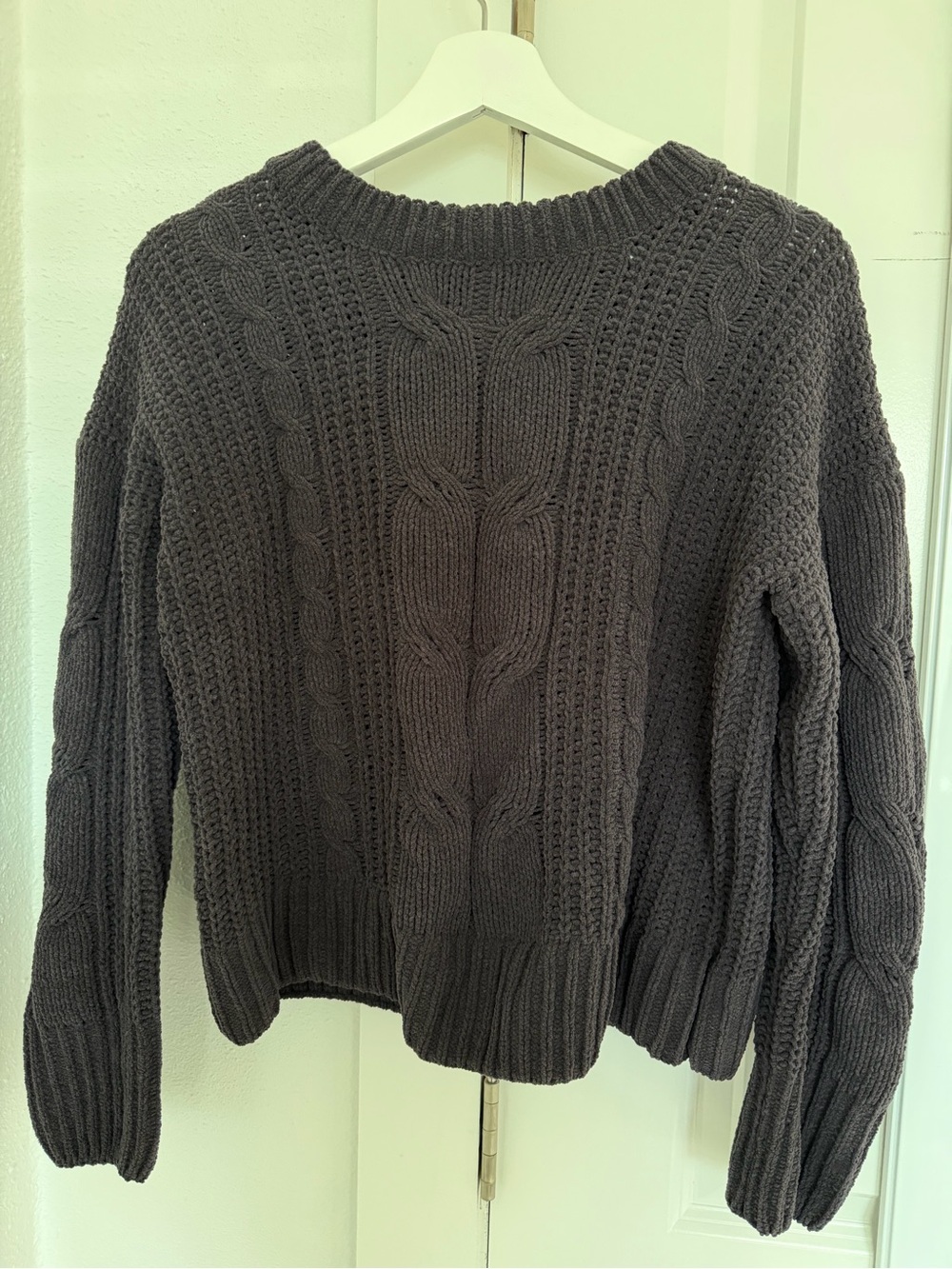 Hippie Rose Dark Charcoal Cable Knit Crewneck Sweater